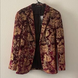 Elegant Burgundy and Gold Paisley Blazer